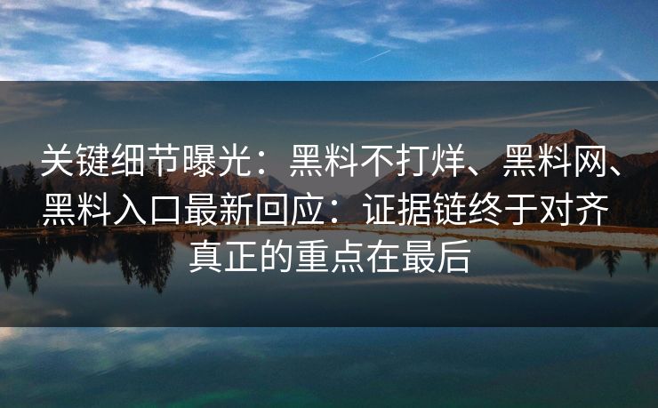 关键细节曝光：黑料不打烊、黑料网、黑料入口最新回应：证据链终于对齐 真正的重点在最后