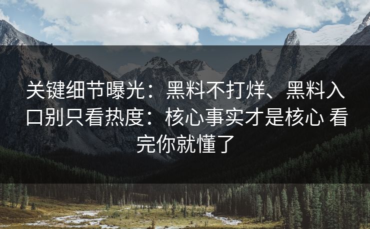 关键细节曝光：黑料不打烊、黑料入口别只看热度：核心事实才是核心 看完你就懂了