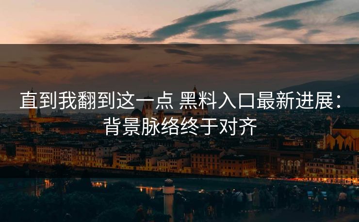 直到我翻到这一点 黑料入口最新进展：背景脉络终于对齐