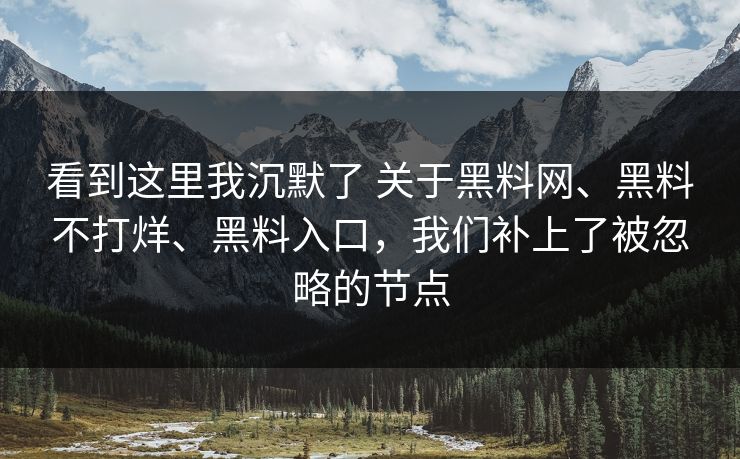 看到这里我沉默了 关于黑料网、黑料不打烊、黑料入口，我们补上了被忽略的节点