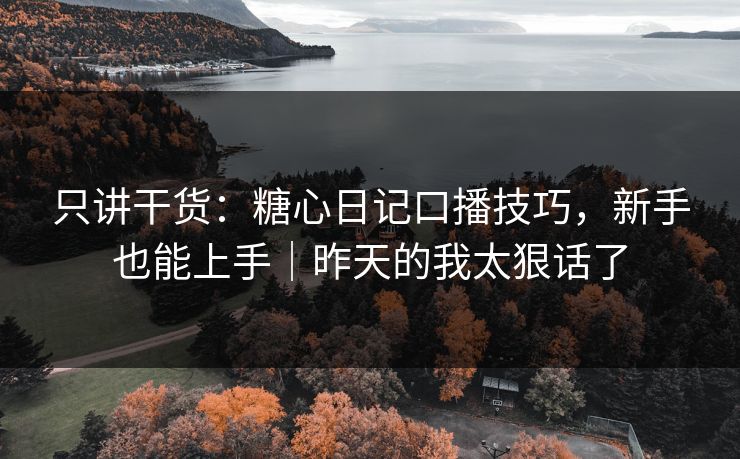 只讲干货：糖心日记口播技巧，新手也能上手｜昨天的我太狠话了