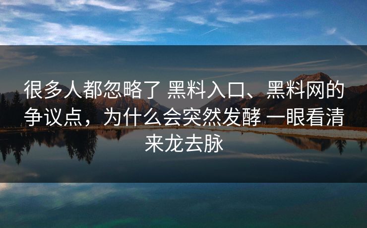 很多人都忽略了 黑料入口、黑料网的争议点，为什么会突然发酵 一眼看清来龙去脉