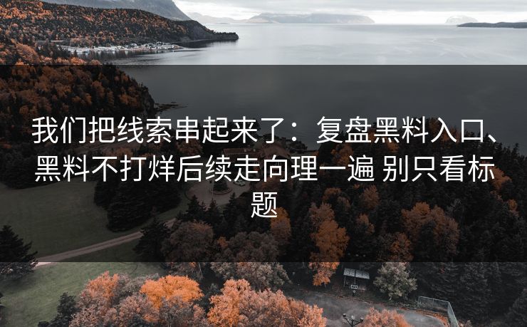 我们把线索串起来了：复盘黑料入口、黑料不打烊后续走向理一遍 别只看标题
