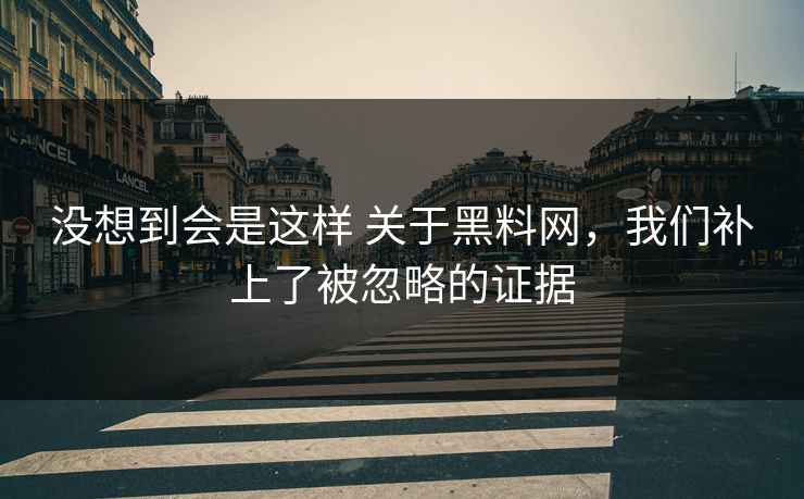 没想到会是这样 关于黑料网，我们补上了被忽略的证据