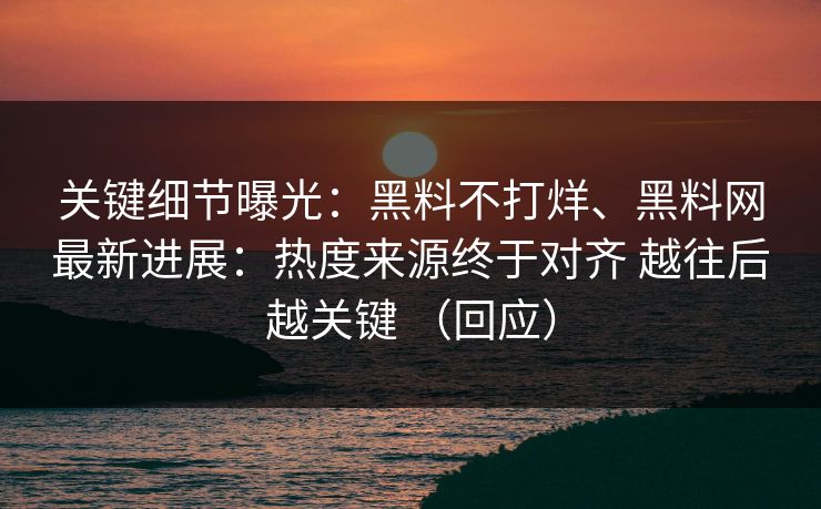 关键细节曝光：黑料不打烊、黑料网最新进展：热度来源终于对齐 越往后越关键 （回应）