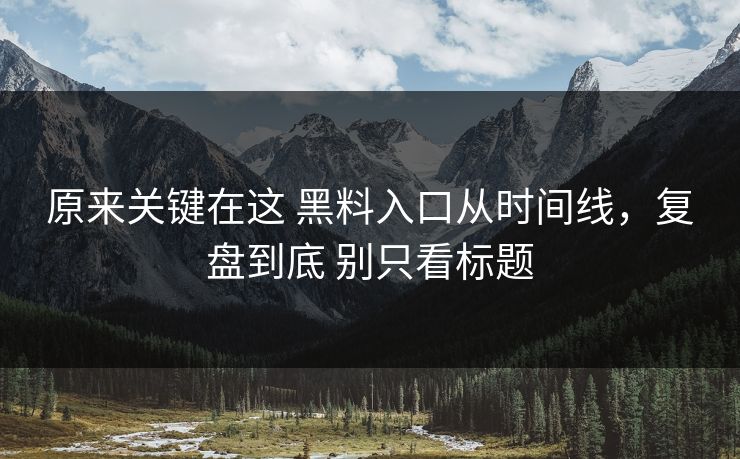 原来关键在这 黑料入口从时间线，复盘到底 别只看标题