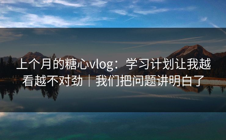 上个月的糖心vlog：学习计划让我越看越不对劲｜我们把问题讲明白了