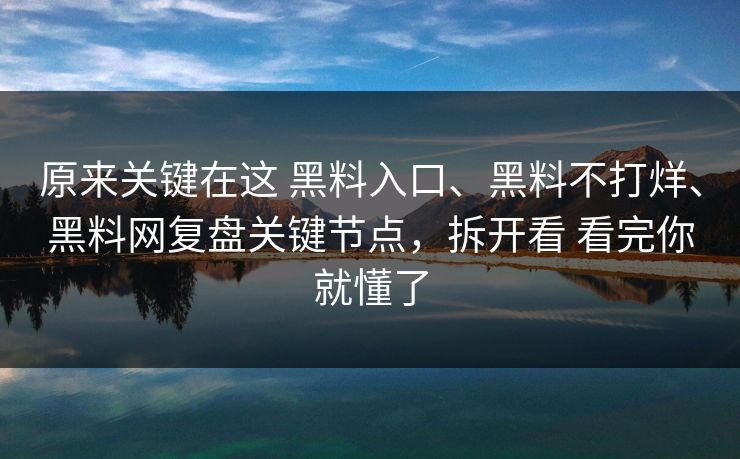 原来关键在这 黑料入口、黑料不打烊、黑料网复盘关键节点，拆开看 看完你就懂了